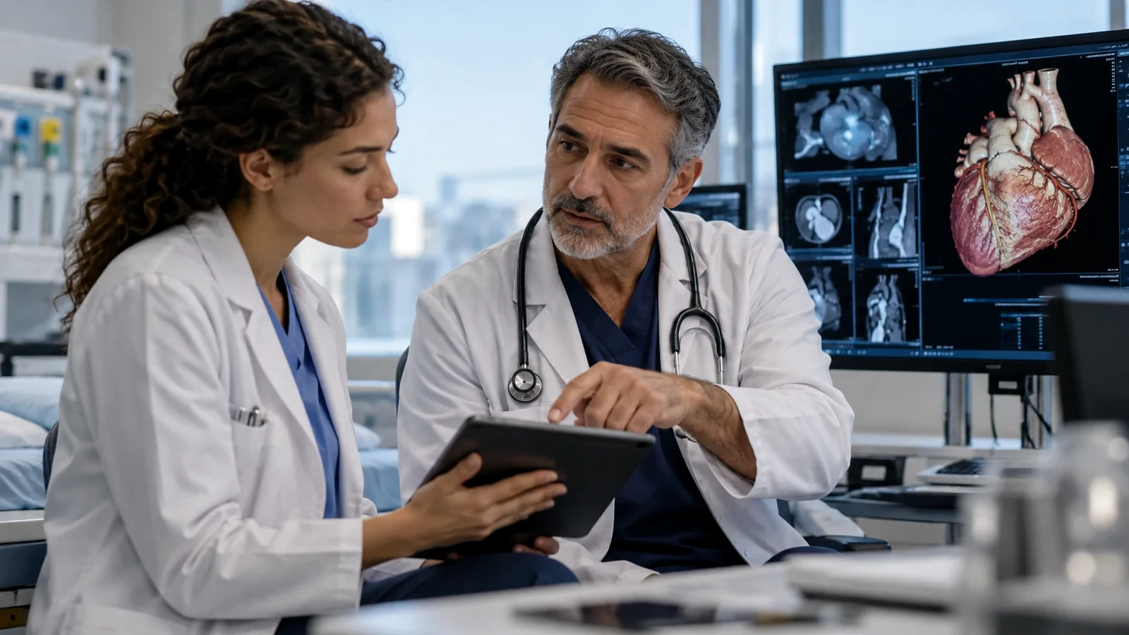 Researchers collaborating around cardiac science
